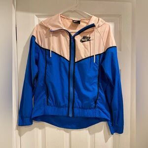 Nike Sportswear Womens Peach Blue Colorblock Full Zip Windrunner Jacket Sz Small